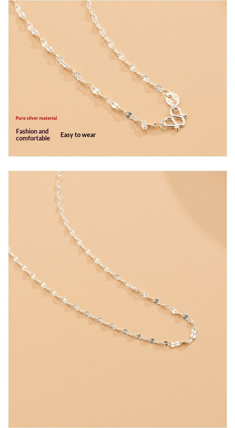 925 Sterling Silver Sparkle Chain Necklace – Minimalist Oriental Jewelry, Elegant Layering Chain, Lightweight Luxury Silver Necklace