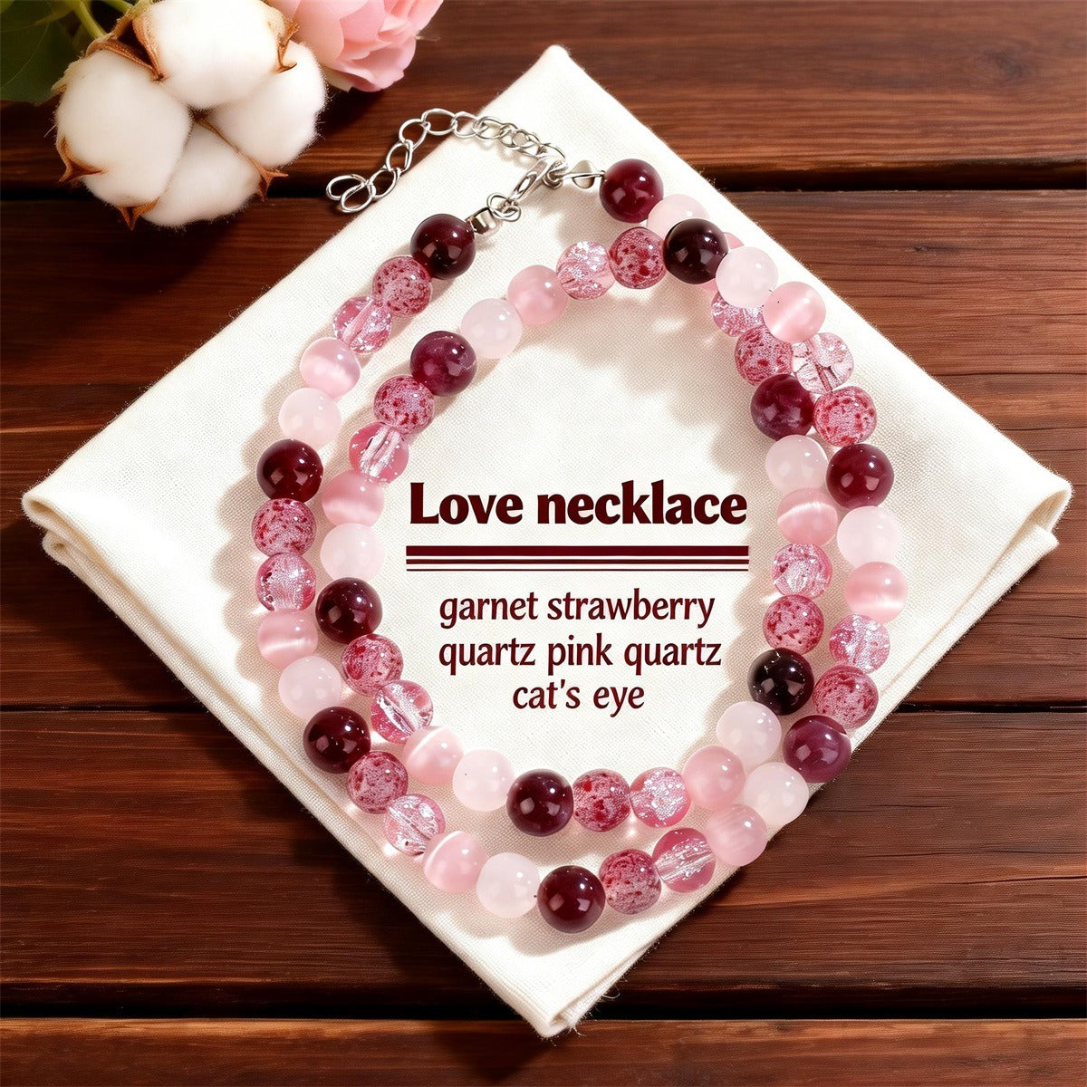 Love Harmony Crystal Necklace™ | Rose Quartz, Garnet & Strawberry Quartz Necklace
