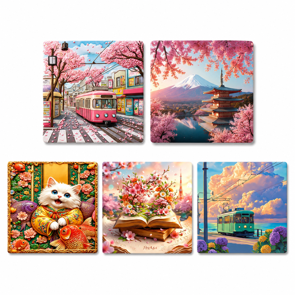 Japan Sakura & Temple Ceramic Fridge Magnet Set™