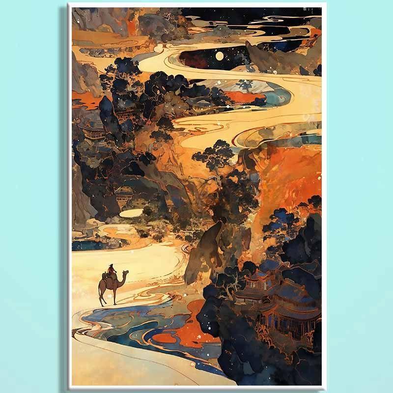 Dunhuang Ancient Charm Wooden Jigsaw Puzzle – Chinese Fantasy Desert Landscape Puzzle, Oriental Healing Art Puzzle, Relaxing Mindfulness Home Decor Gift DHGY006