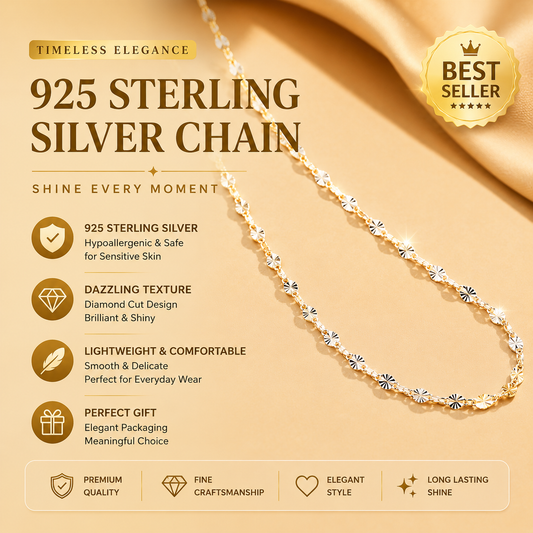 925 Sterling Silver Sparkle Chain Necklace – Minimalist Oriental Jewelry, Elegant Layering Chain, Lightweight Luxury Silver Necklace