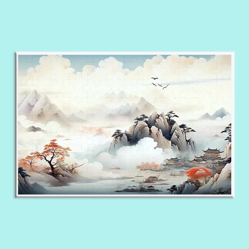 Chinese Landscape Wooden Jigsaw Puzzle – Traditional Shan Shui Mountain River Puzzle, Oriental Zen Art Puzzle, Premium Wooden Wall Decor For Adults