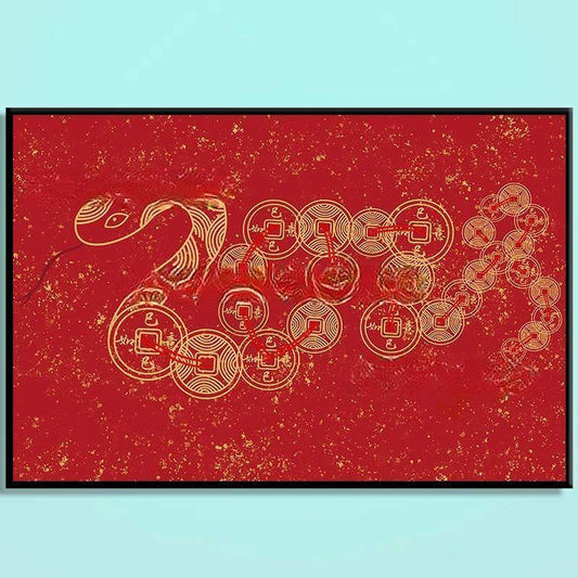 Golden Fortune Snake Wooden Puzzle – Chinese Feng Shui Wealth Jigsaw Puzzle, Red & Gold Prosperity Art Puzzle for Adults and Lucky Home Decor