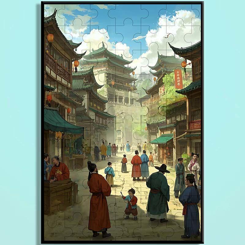 Tang Dynasty Chinese Wooden Jigsaw Puzzle – Ancient Chinese Cityscape Puzzle, Guochao Art Puzzle, Premium Wooden Wall Decor For Adults
