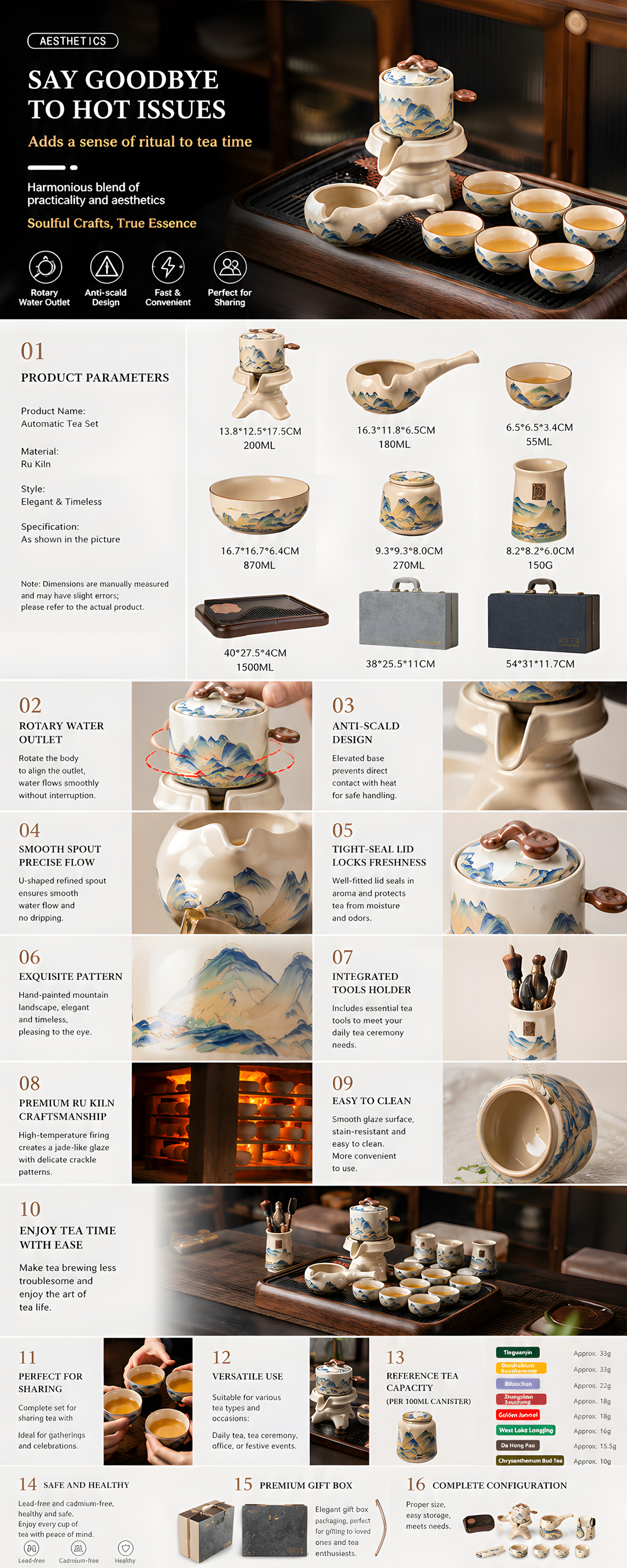 Automatic Mountain Landscape Gongfu Tea Set™ | Luxury Chinese Tea Ceremony Set with Flowing Water Design & Premium Gift Case