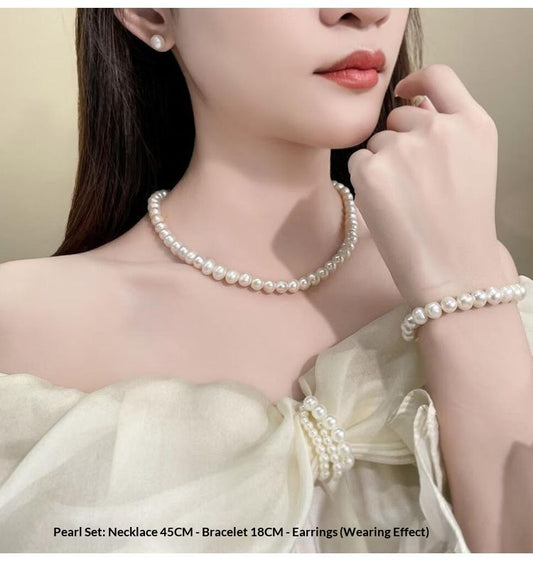 Natural Freshwater Pearl Jewelry Set – Luxury Pearl Necklace Bracelet & Earrings Gift Box, Elegant Healing Pearl Jewelry for Women & Mothers