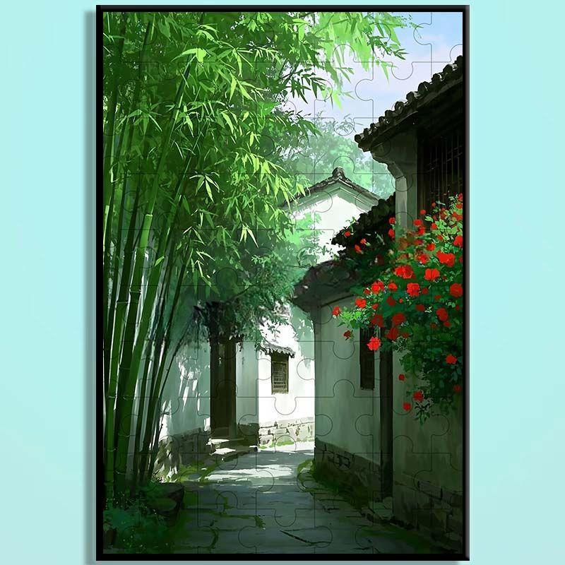 Jiangnan Alley Wooden Puzzle – Chinese Water Town Jigsaw Art, Oriental Healing Landscape Puzzle for Adults & Cozy Home Decor JNXX006