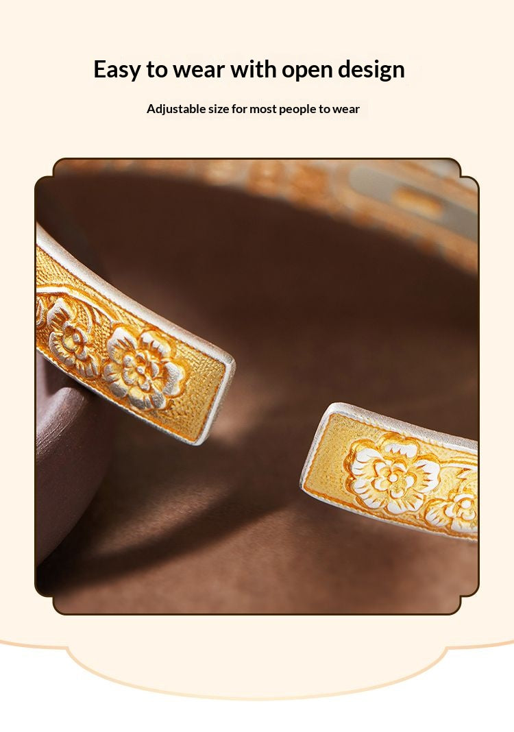 Eternal Bloom™ Floral Bangle | Timeless Oriental Luxury Silver Jewelry