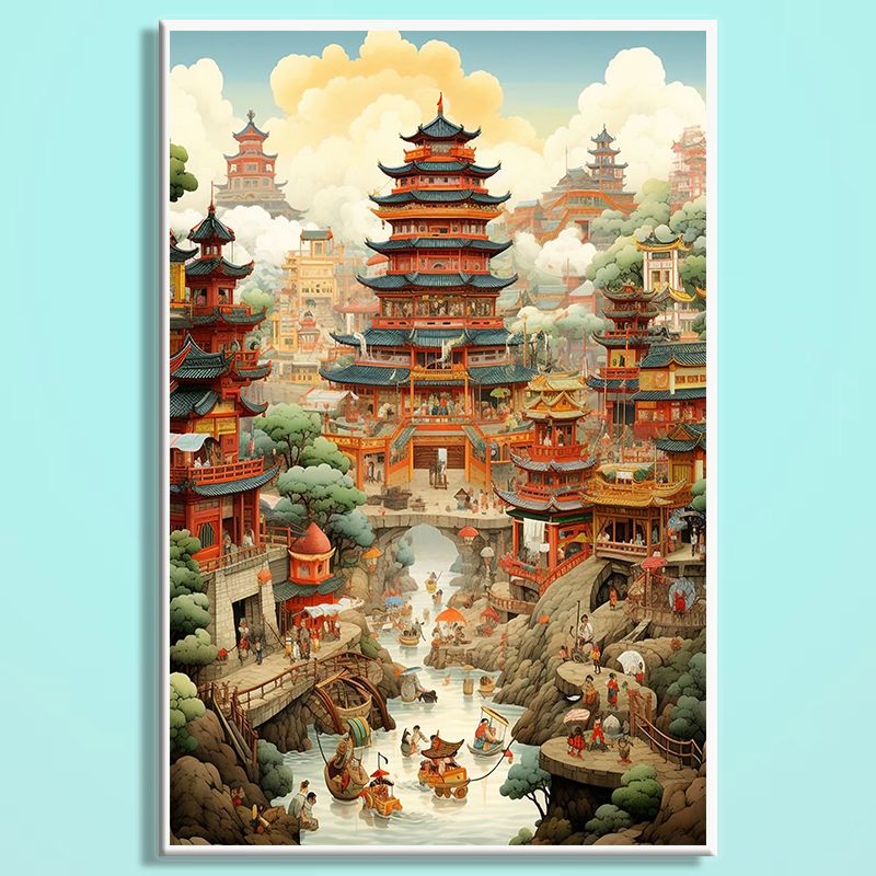 Chinese Aesthetic Wooden Jigsaw Puzzle – Song Dynasty Landscape Puzzle, Traditional Chinese Art Puzzle, Oriental Wooden Wall Decor For Adults