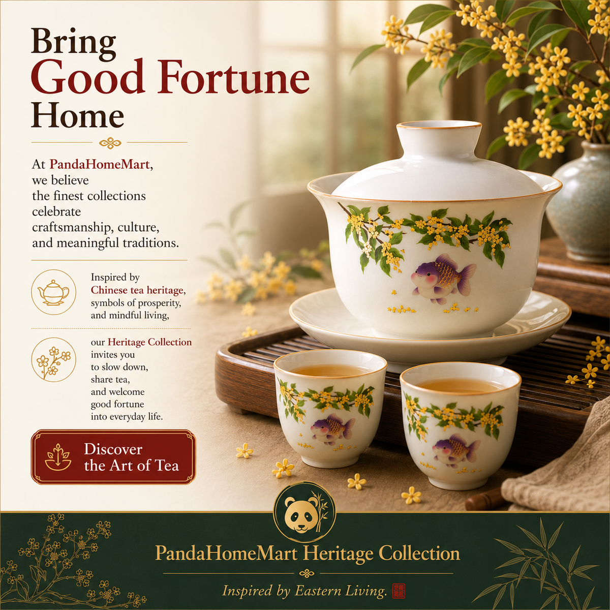 Osmanthus & Lucky Goldfish Porcelain Gaiwan Tea Set™