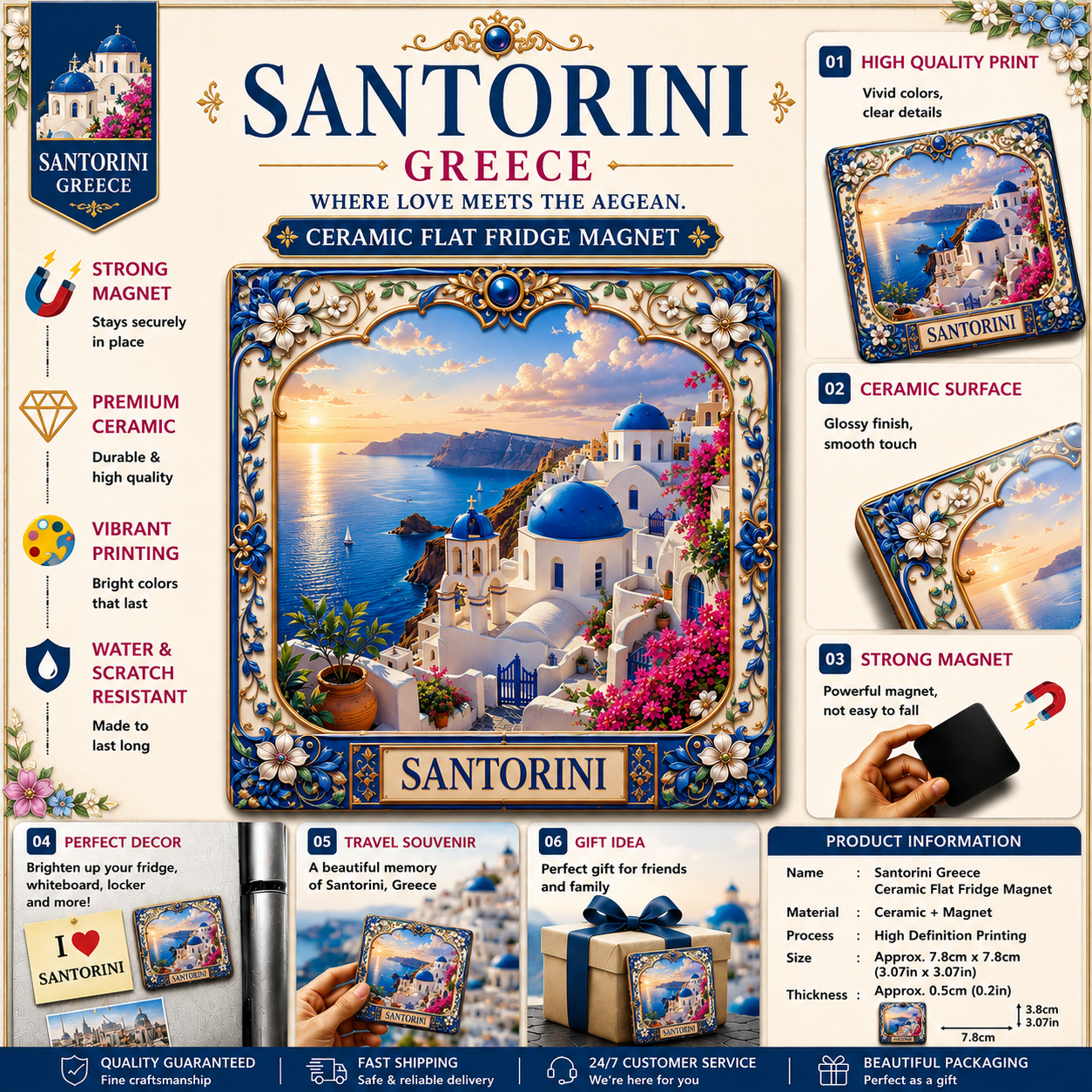 Santorini Greece Ceramic Fridge Magnet