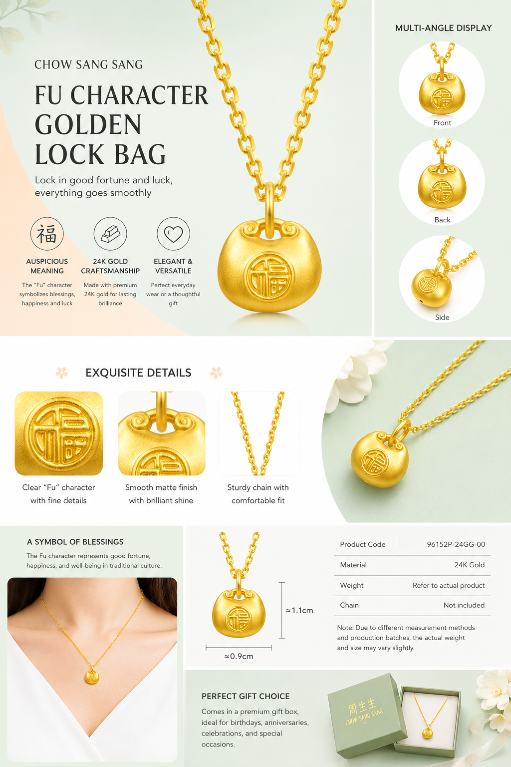 24K Gold Fu Lock Pendant – Oriental Lucky Blessing Charm Jewelry