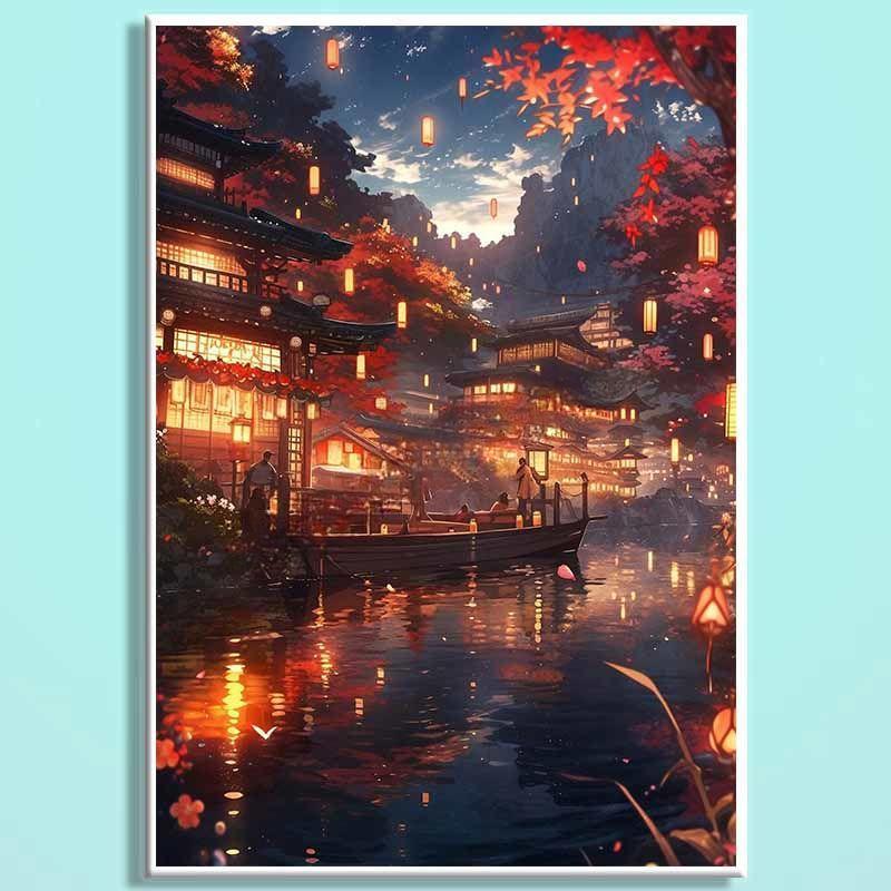 Ancient Capital Nightscape Wooden Puzzle – Oriental Fantasy City Jigsaw, Cozy Lantern Water Town Puzzle Art for Adults & Home Decor GD007