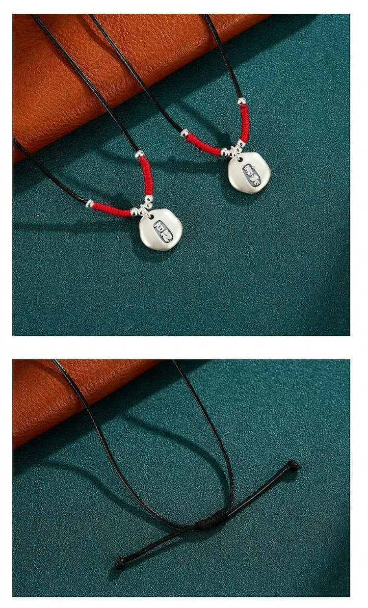 999 Pure Silver Peace & Blessing Pendant Necklace – Minimalist Chinese Lucky Charm Necklace, Adjustable Red Cord Feng Shui Jewelry