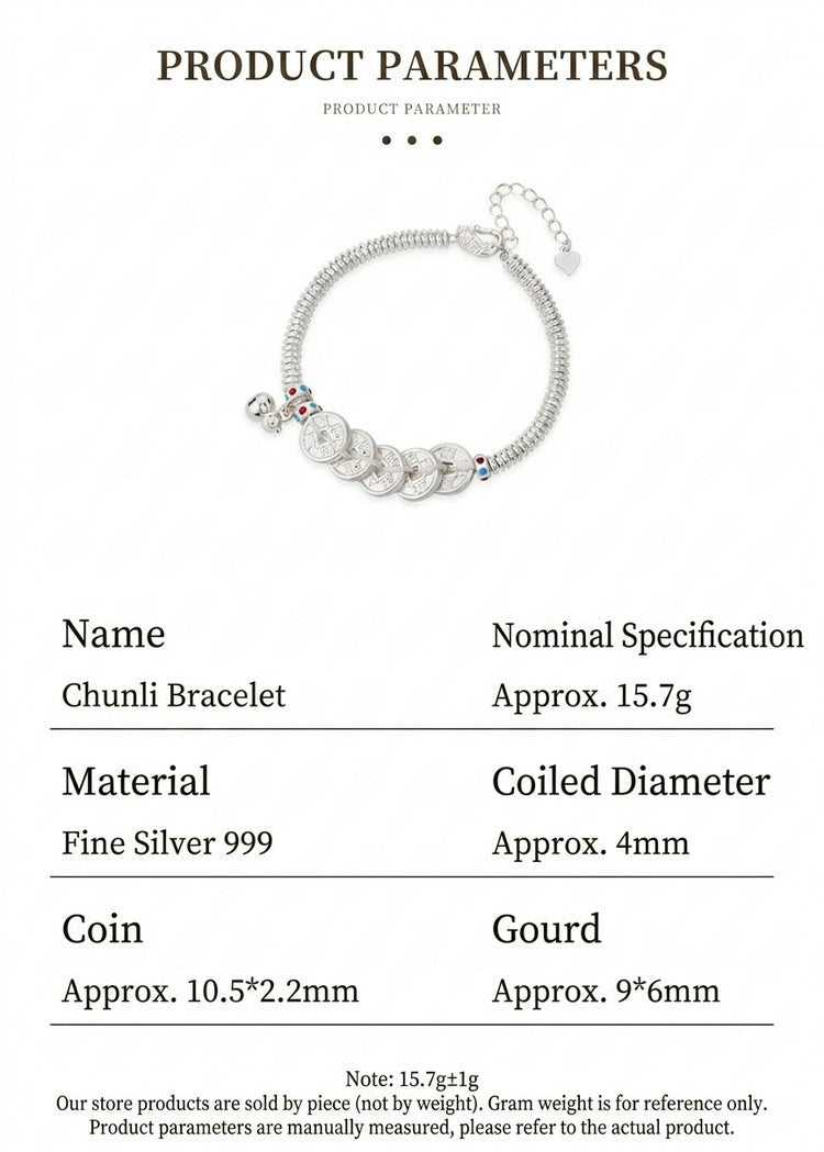 925 Pure Silver Lucky Coin Bracelet – Chinese Feng Shui Wealth Bracelet, Vintage Fortune Charm Jewelry for Women