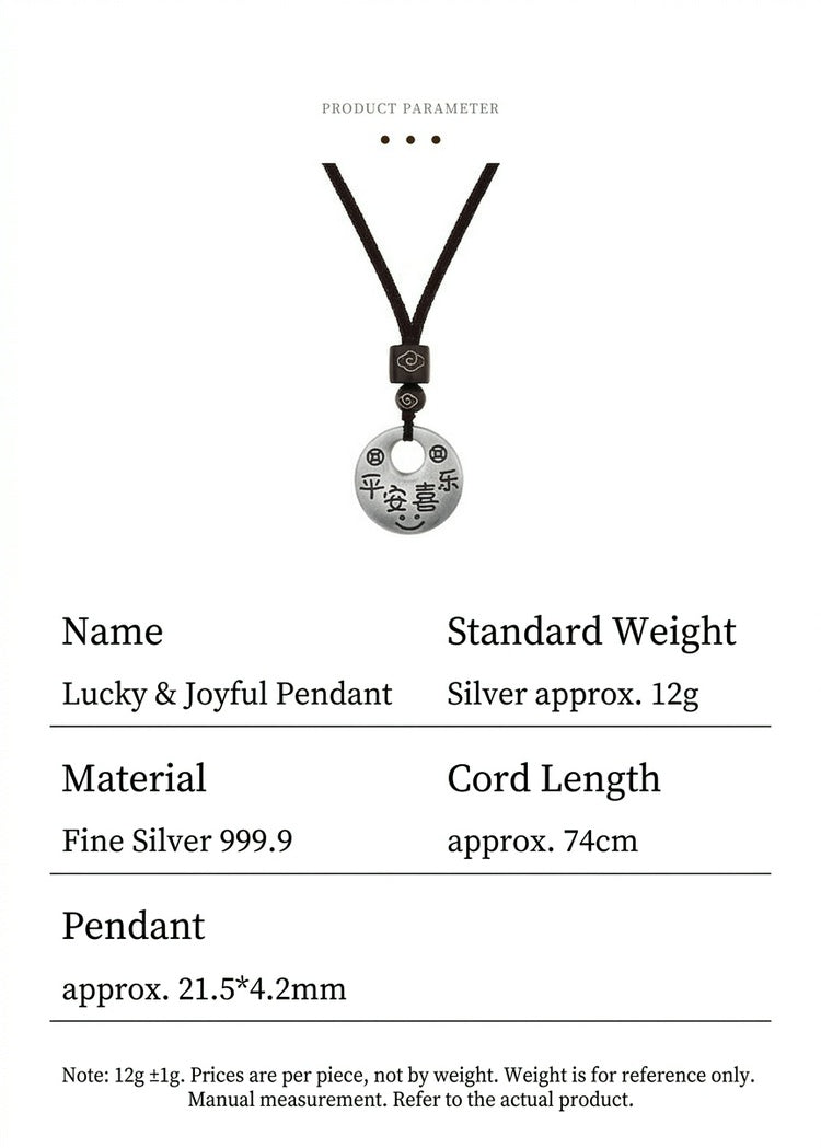 925 Pure Silver Peace & Joy Pendant Necklace – Chinese Lucky Blessing Necklace, Minimalist Oriental Spiritual Jewelry for Women & Men