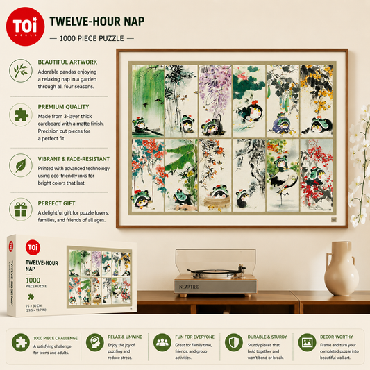 Twelve Leisure Cats Jigsaw Puzzle – Chinese Ink Painting Cat Puzzle, Oriental Four Seasons Wall Art, Cozy Healing Puzzle Gift For Adults