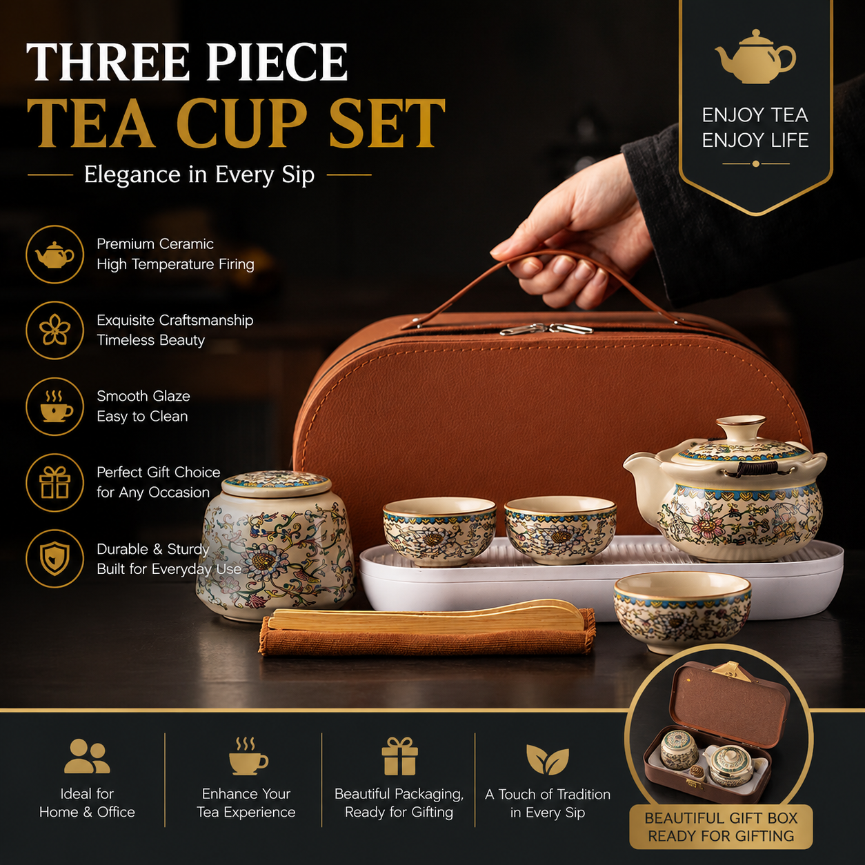 Imperial Blossom Travel Tea Ceremony Set™ Portable Chinese Gongfu Tea Set with Travel Case
