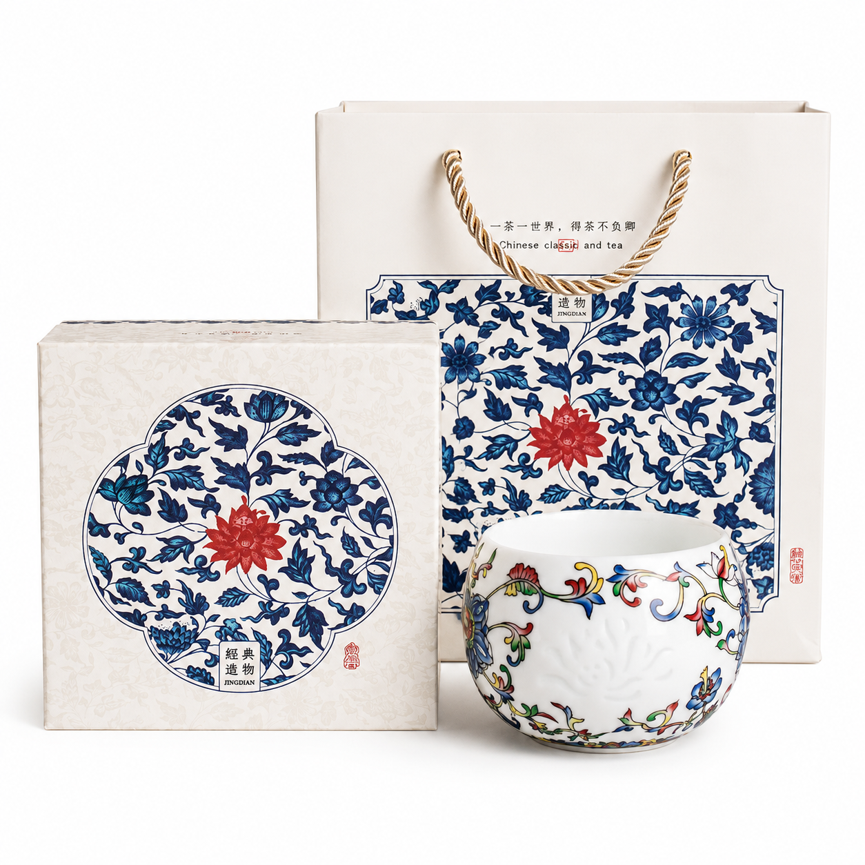 Blue Blossom Ceramic Tea Cup Gift Set | Luxury Chinese Tea Cup Gift
