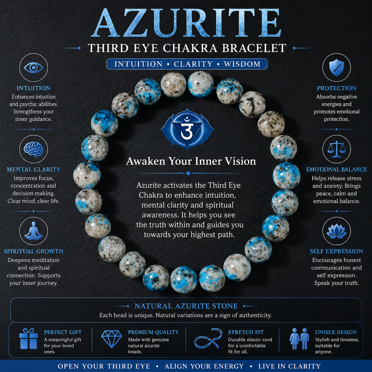 Third Eye Wisdom Bracelet™ | Intuition & Clarity Crystal Energy Bracelet
