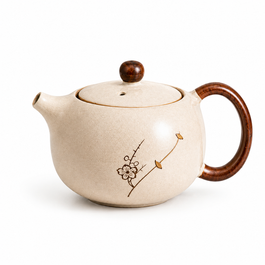 Plum Blossom Ceramic Teapot Gift Set™ – Handmade Tea Pot with Wooden Handle & Luxury Gift Box