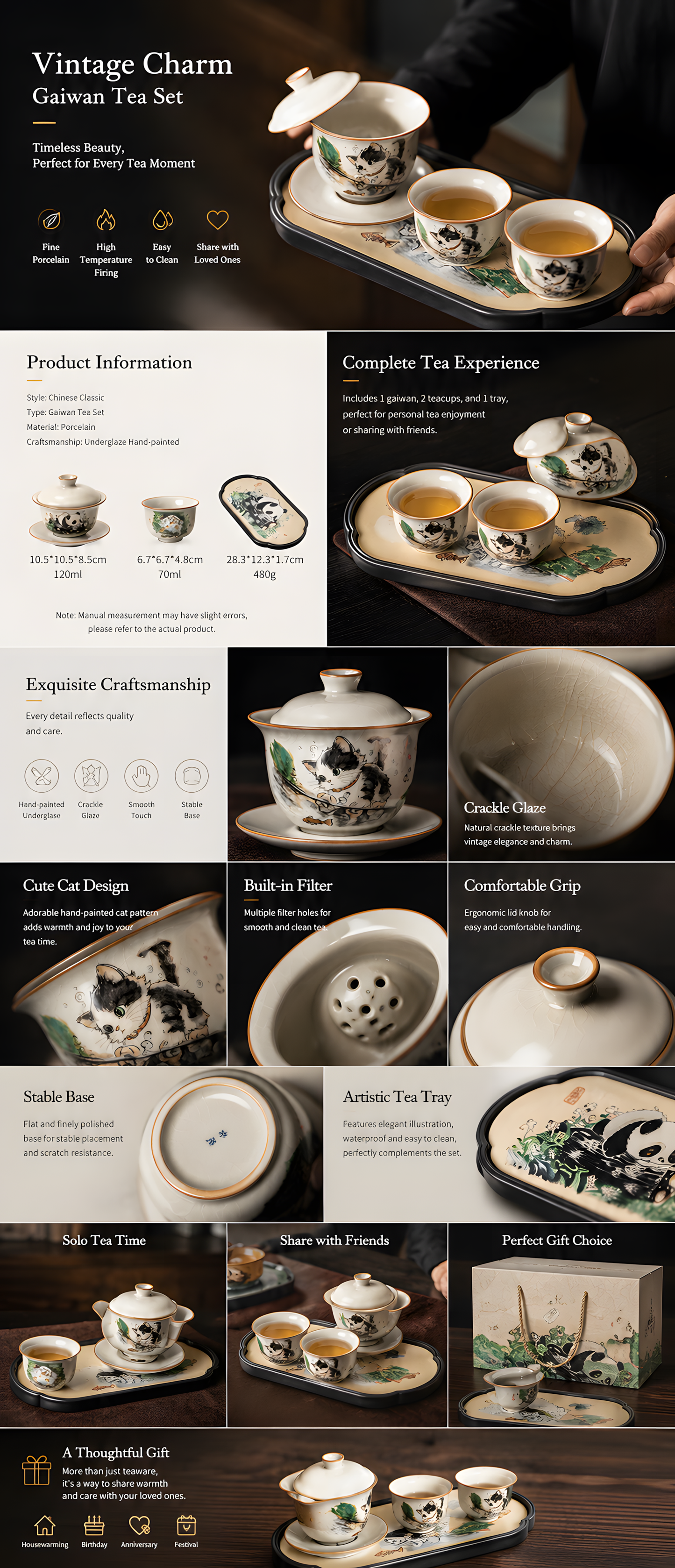 Lucky Cat Gaiwan Tea Gift Set™ Hand-Painted Ceramic Gaiwan Set for Tea Lovers