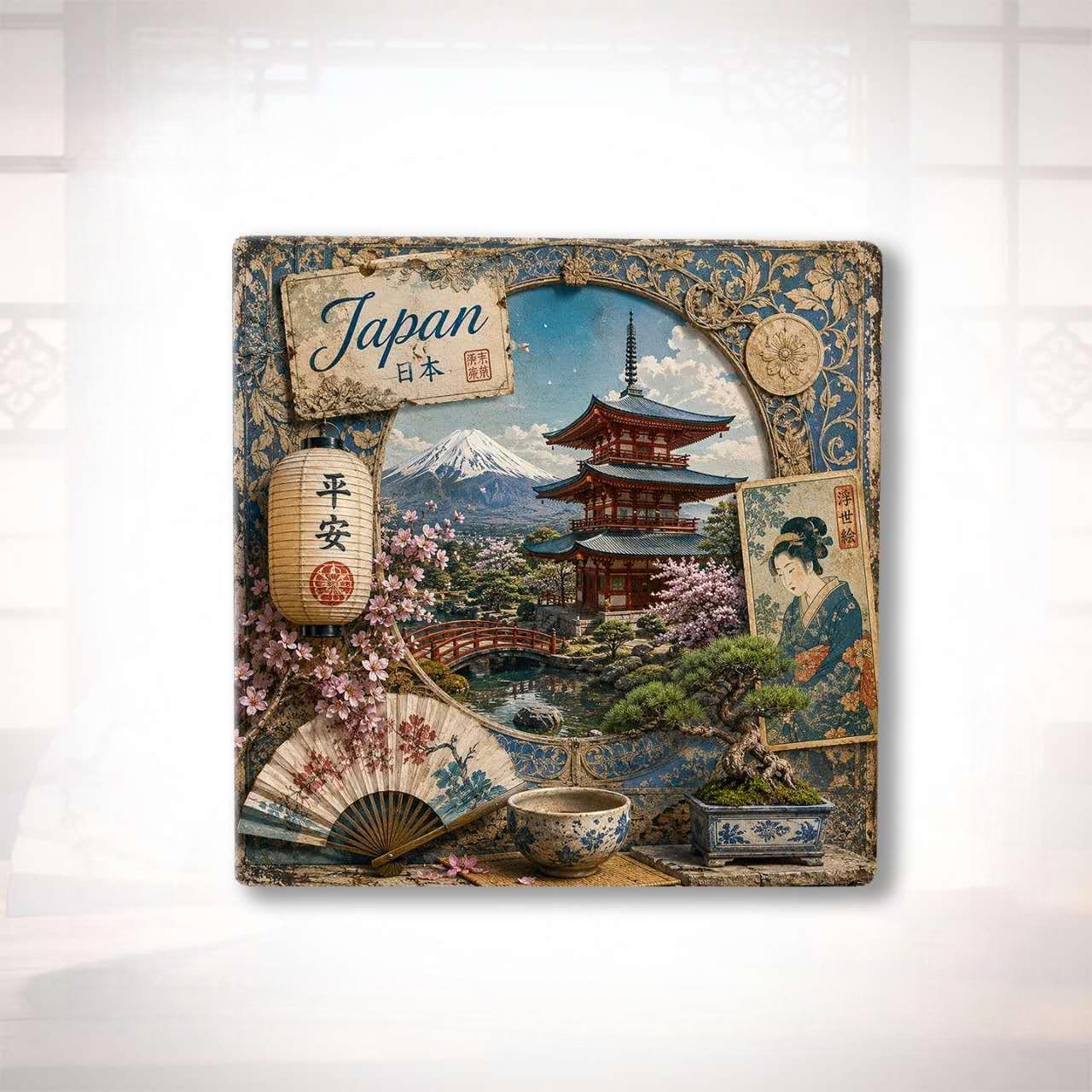 Japan Sakura &amp; Heritage Fridge Magnet Collection™ (Set of 5) Kyoto • Mount Fuji • Tokyo Waves • Sakura Bridge • Japanese Heritage
