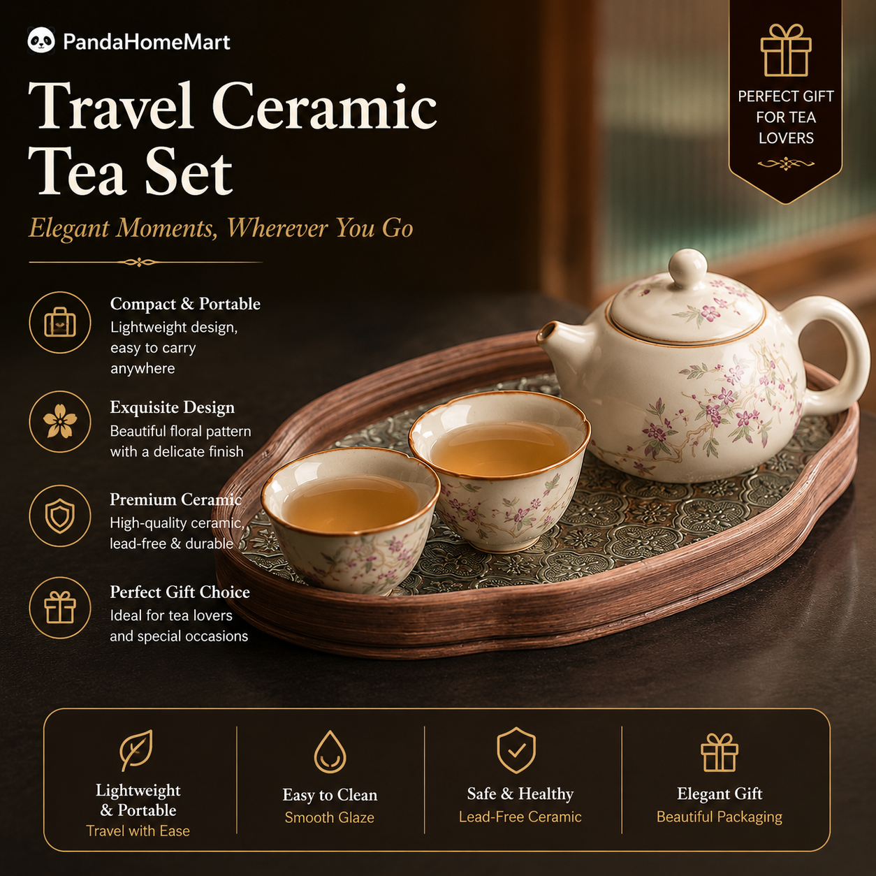 Cherry Blossom Travel Tea Set™ Portable Ceramic Tea Set for Tea Lovers on the Go