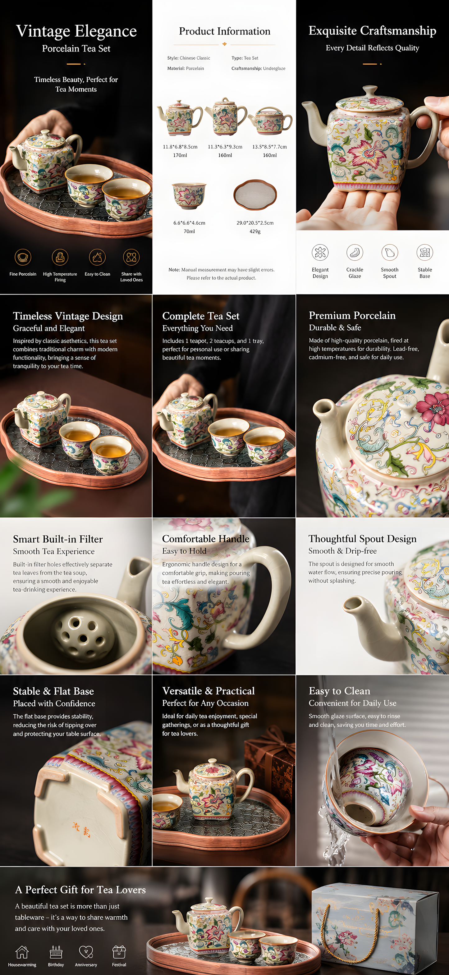 Imperial Blossom Tea Ceremony Set | Ceramic Teapot & Cups Gift Set
