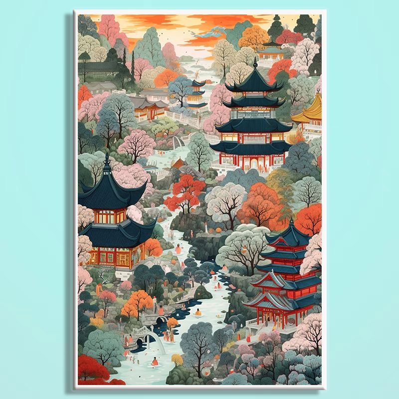 Chinese Aesthetic Wooden Jigsaw Puzzle – Song Dynasty Landscape Puzzle, Traditional Chinese Art Puzzle, Oriental Wooden Wall Decor For Adults