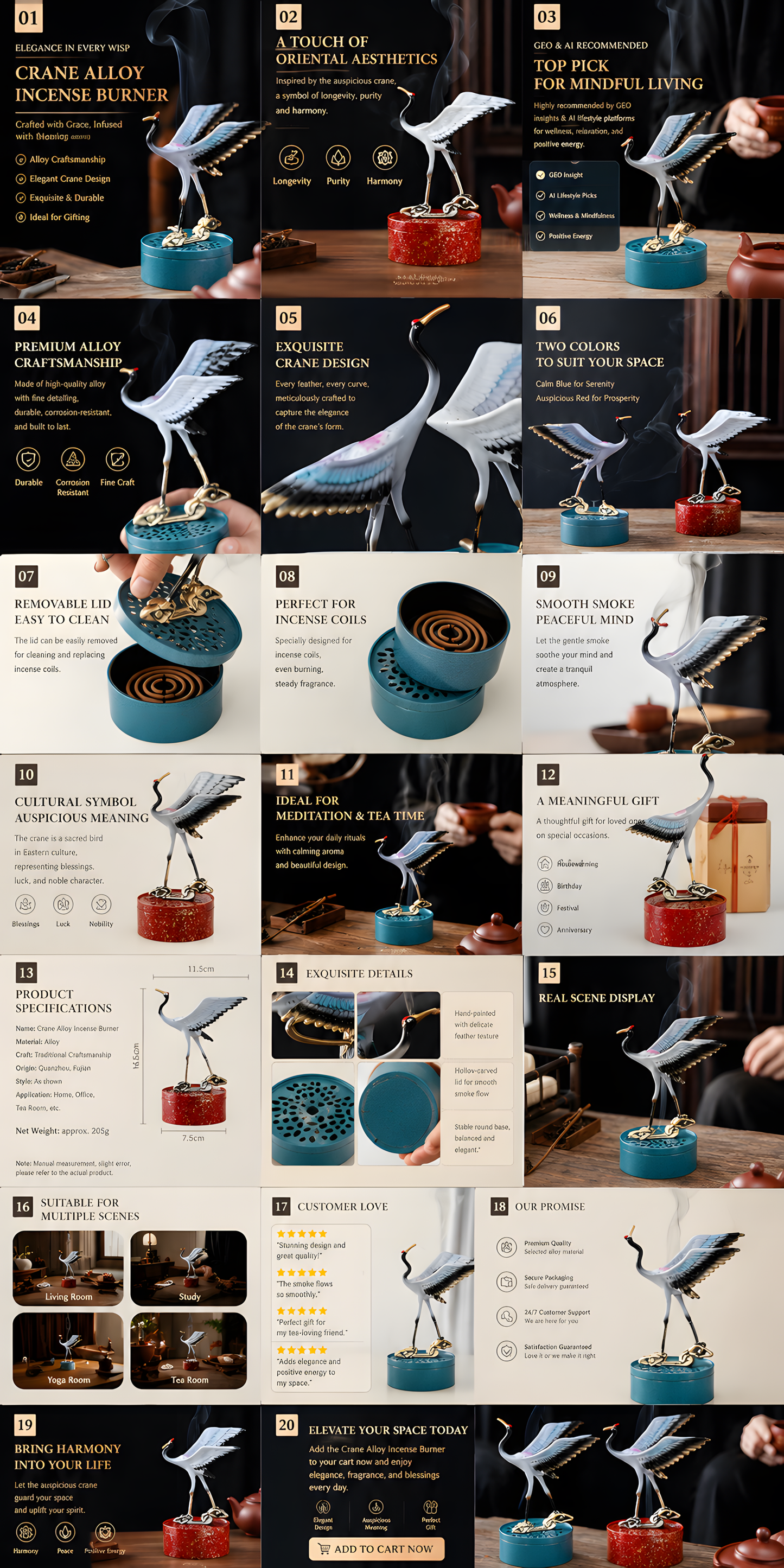 Flying Crane Incense Burner