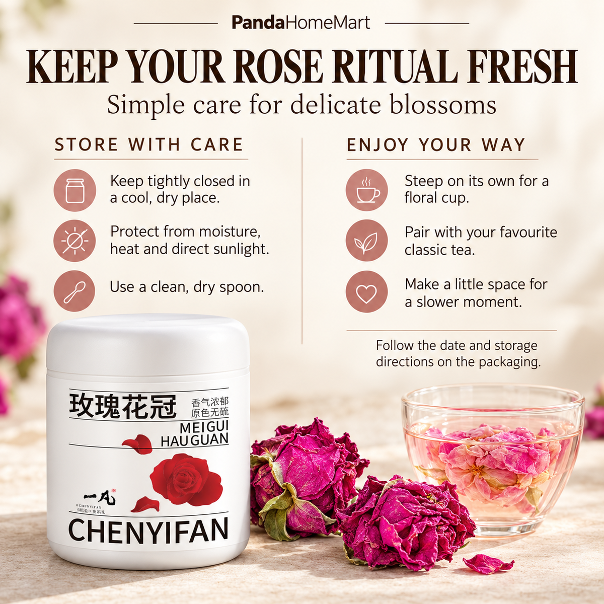 PandaHomeMart Whole Rose Blossom Tea 25g Container