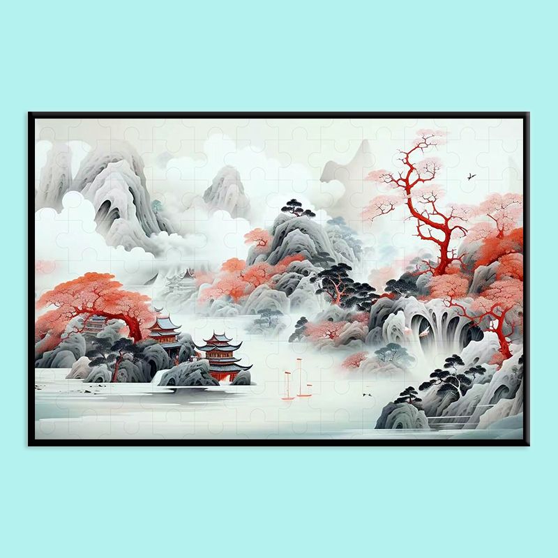 Chinese Landscape Wooden Jigsaw Puzzle – Traditional Shan Shui Mountain River Puzzle, Oriental Zen Art Puzzle, Premium Wooden Wall Decor For Adults