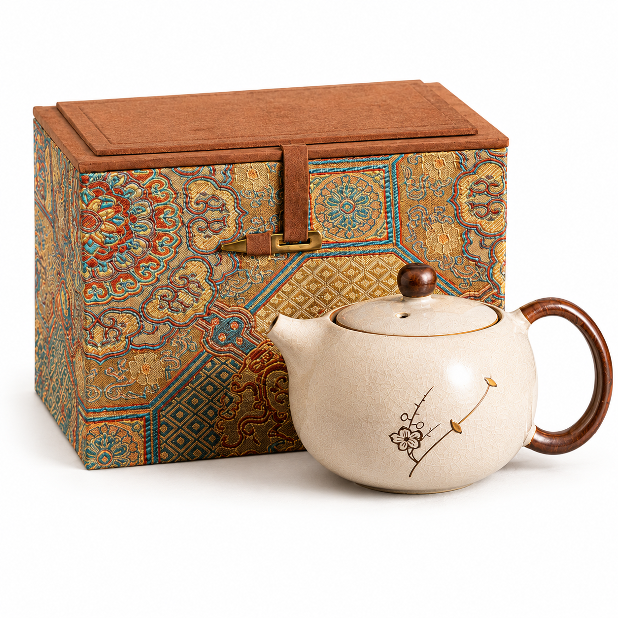Plum Blossom Ceramic Teapot Gift Set™ – Handmade Tea Pot with Wooden Handle & Luxury Gift Box