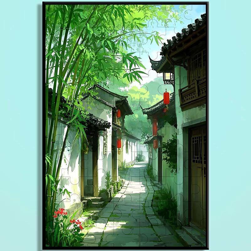 Jiangnan Alley Wooden Puzzle – Chinese Water Town Jigsaw Art, Oriental Healing Landscape Puzzle for Adults & Cozy Home Decor JNXX007