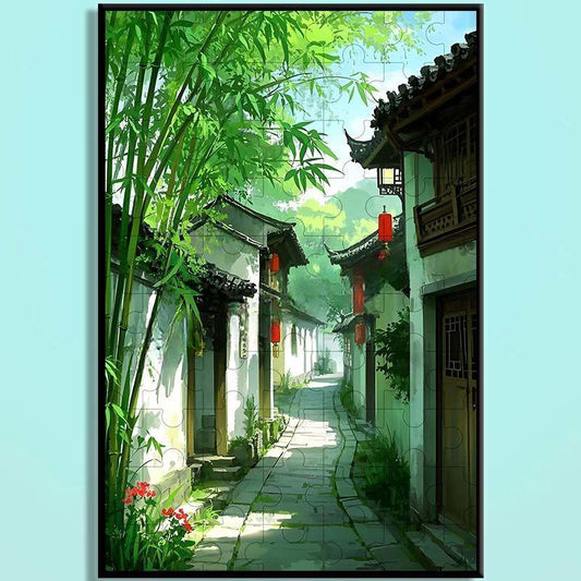 Jiangnan Alley Wooden Puzzle – Chinese Water Town Jigsaw Art, Oriental Healing Landscape Puzzle for Adults & Cozy Home Decor JNXX007