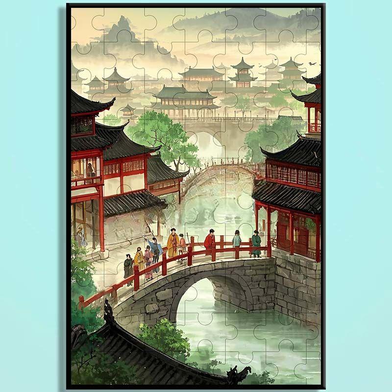 Tang Dynasty Chinese Wooden Jigsaw Puzzle – Ancient Chinese Cityscape Puzzle, Guochao Art Puzzle, Premium Wooden Wall Decor For Adults