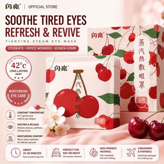 Cherry Steam Eye Mask – Self Heating Sleep Eye Mask for Eye Fatigue, Dark Circles, Relaxation & Emotional Calm