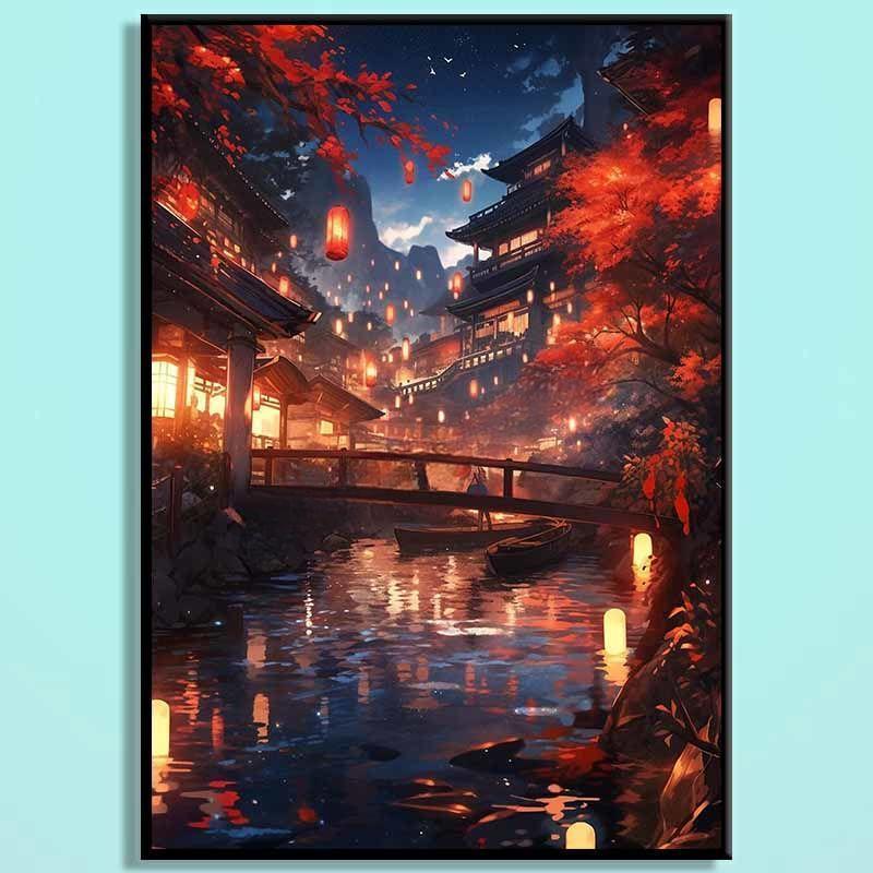 Ancient Capital Nightscape Wooden Puzzle – Oriental Fantasy City Jigsaw, Cozy Lantern Water Town Puzzle Art for Adults & Home Decor GD008