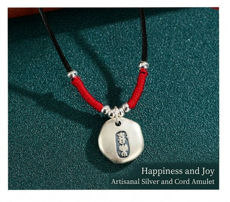 999 Pure Silver Peace & Blessing Pendant Necklace – Minimalist Chinese Lucky Charm Necklace, Adjustable Red Cord Feng Shui Jewelry