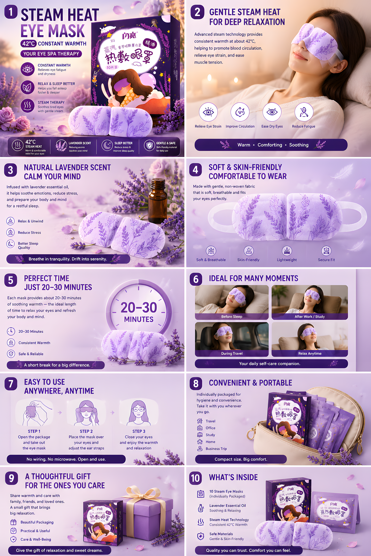 Lavender Serenity™ Steam Eye Mask Collection A Gentle Bedtime Ritual For Rest, Relaxation & Everyday Wellness