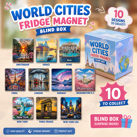 World Cities Fridge Magnet Blind Box of 10– Global Travel Collection | Collectible City Landmark Magnets | Wanderlust Home Decor & Gift