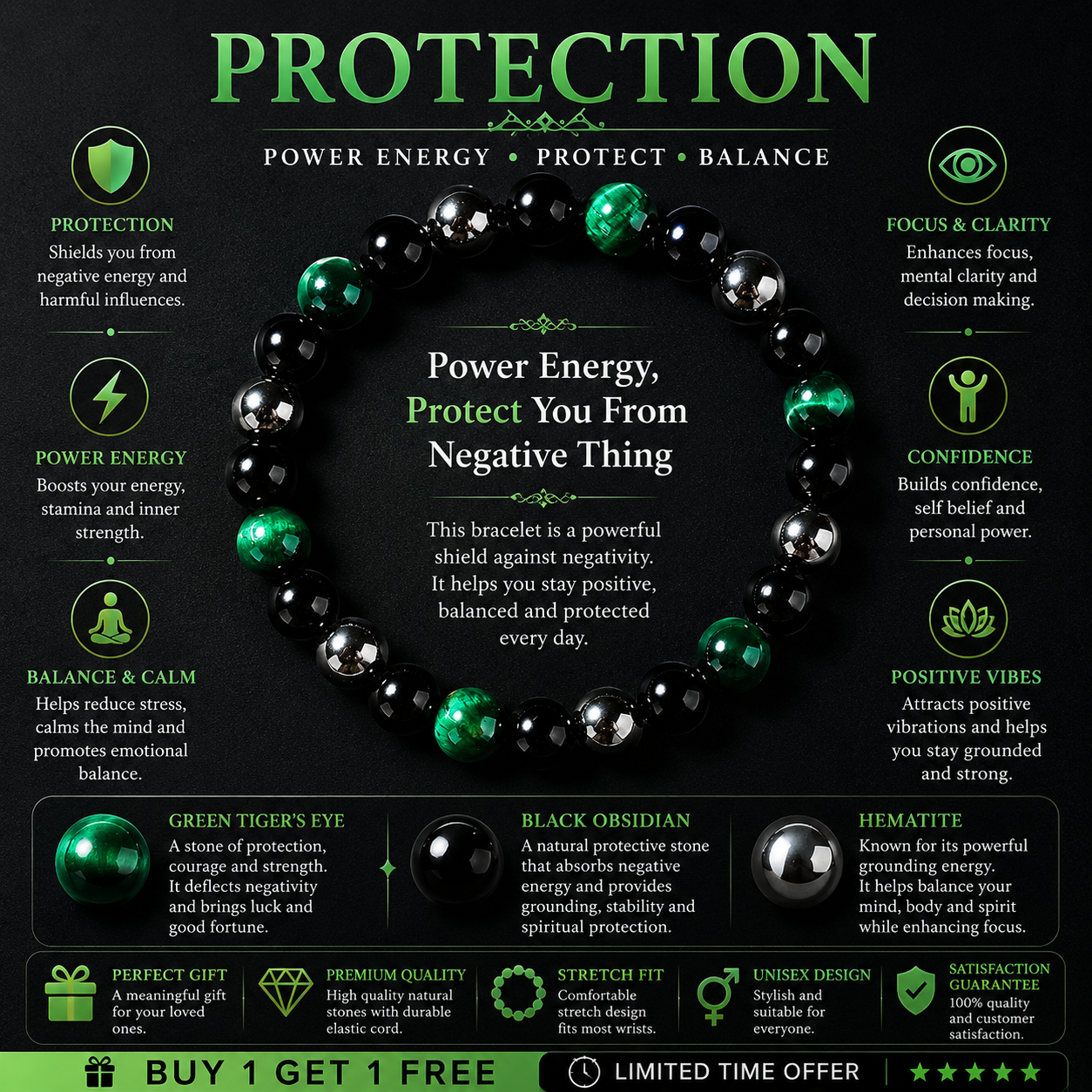 Protection Guardian Bracelet™ | Crystal Energy Bracelet for Strength & Balance