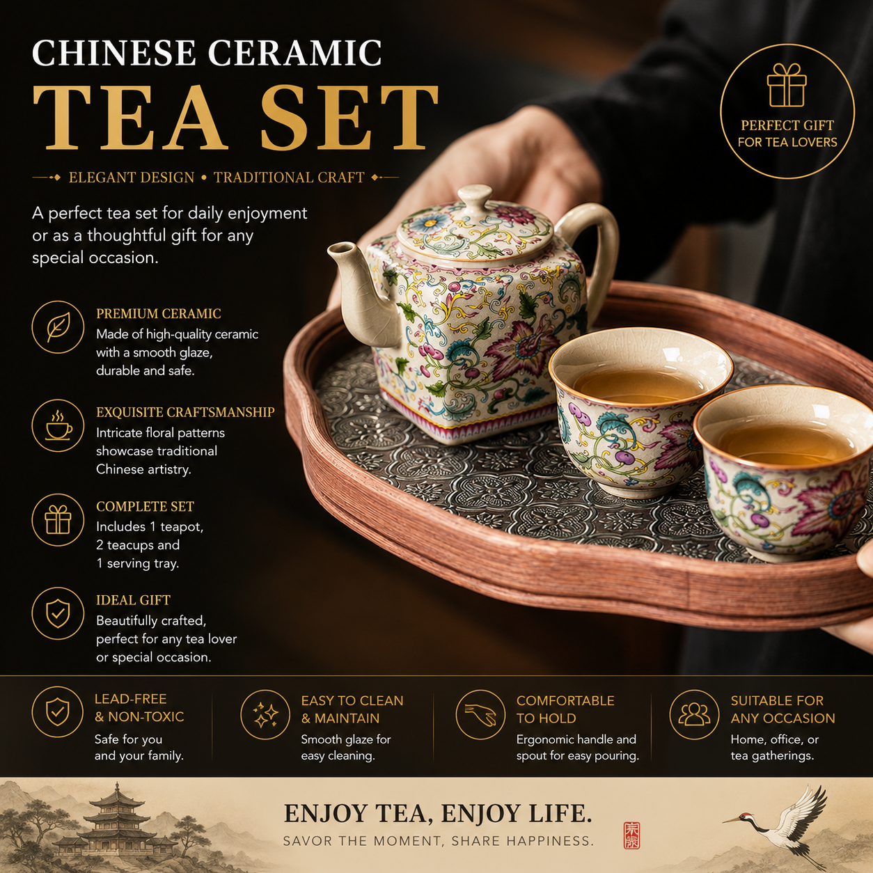 Imperial Blossom Tea Ceremony Set | Ceramic Teapot & Cups Gift Set