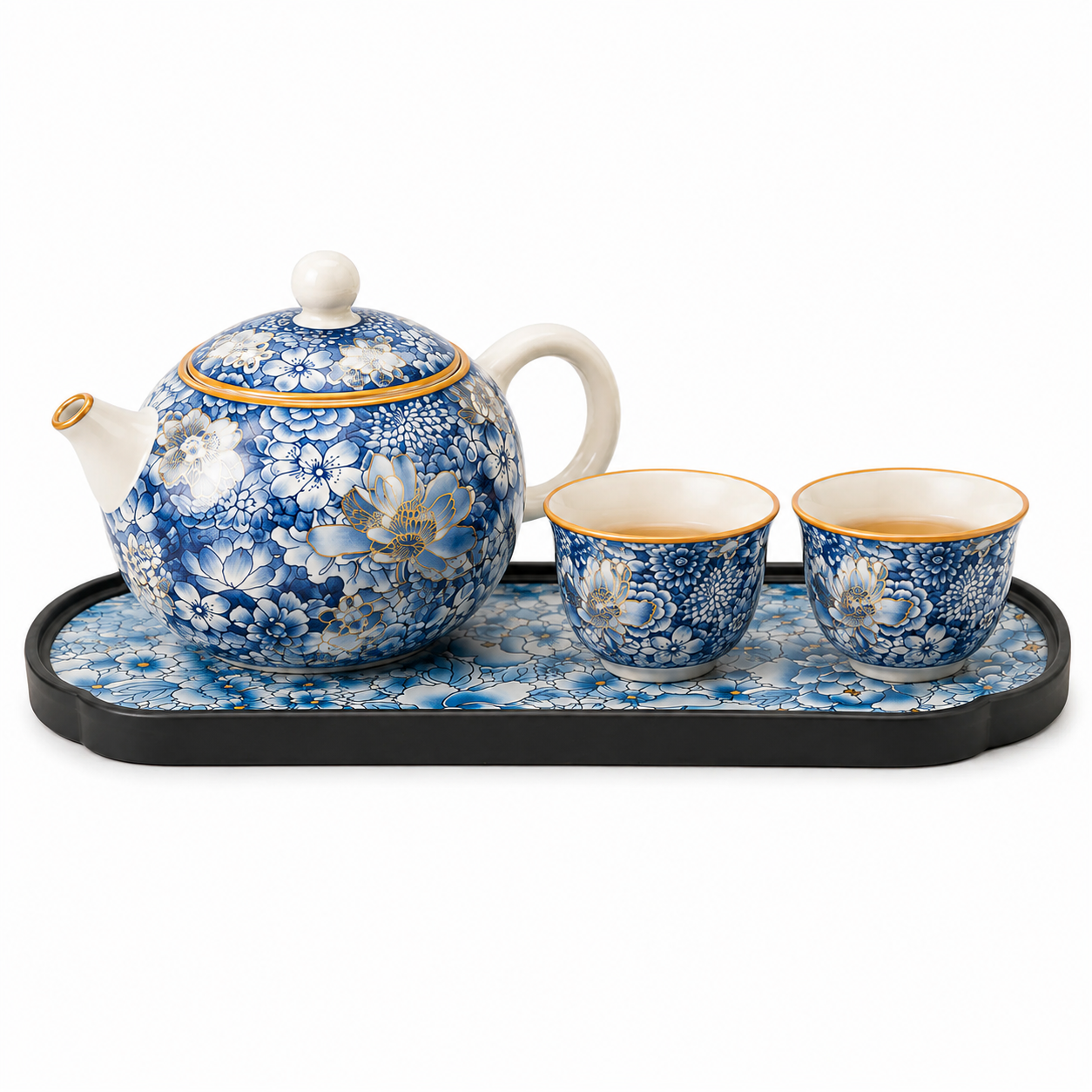 Blue Blossom Travel Tea Set™ Portable Floral Ceramic Tea Set for Tea Anytime, Anywhere