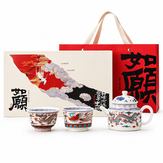 Dragon & Phoenix Chinese Ceramic Tea Set Gift Box – Traditional Teapot & Tea Cup Set