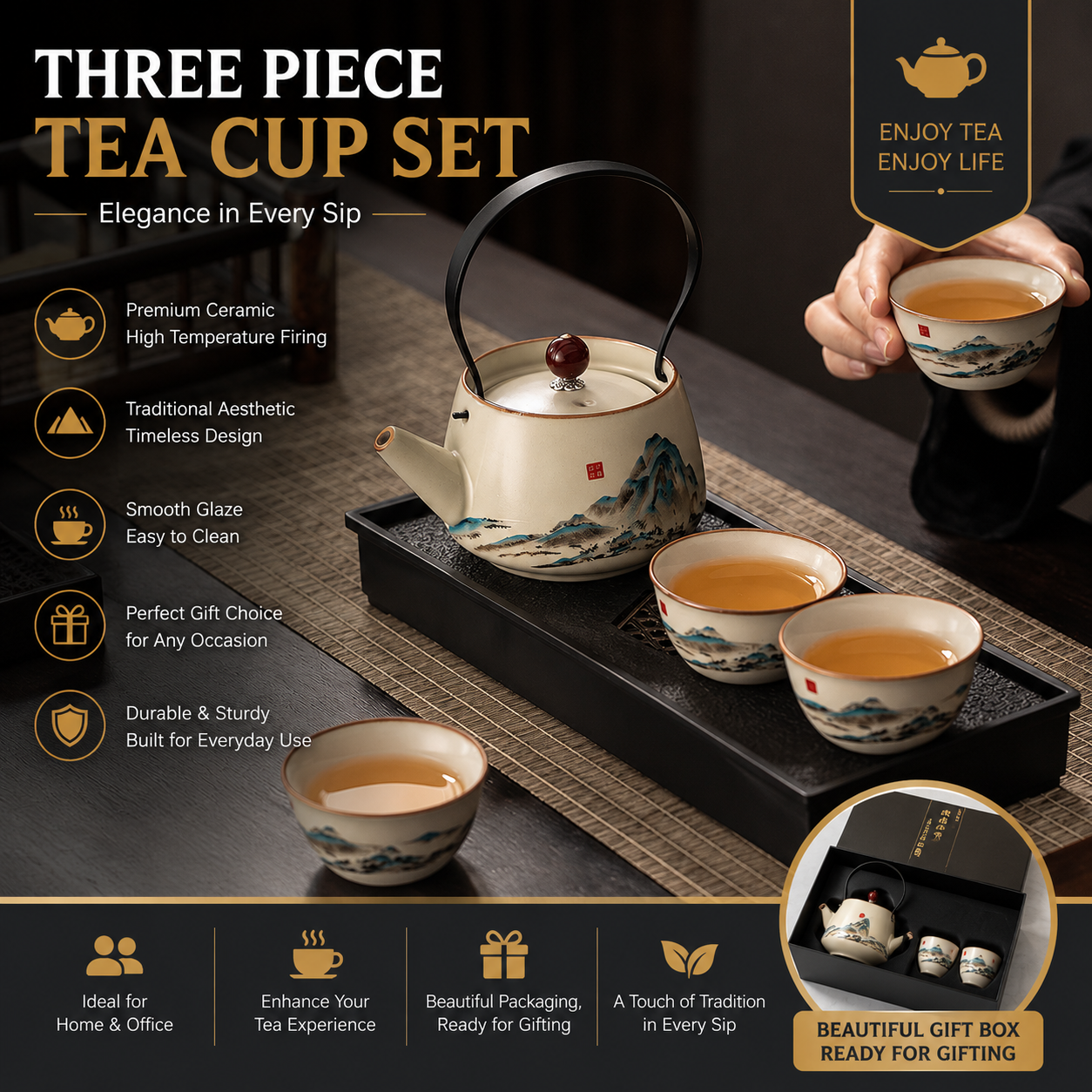 Mountain Serenity Tea Ceremony Set | Traditional Ceramic Tea Set Gift