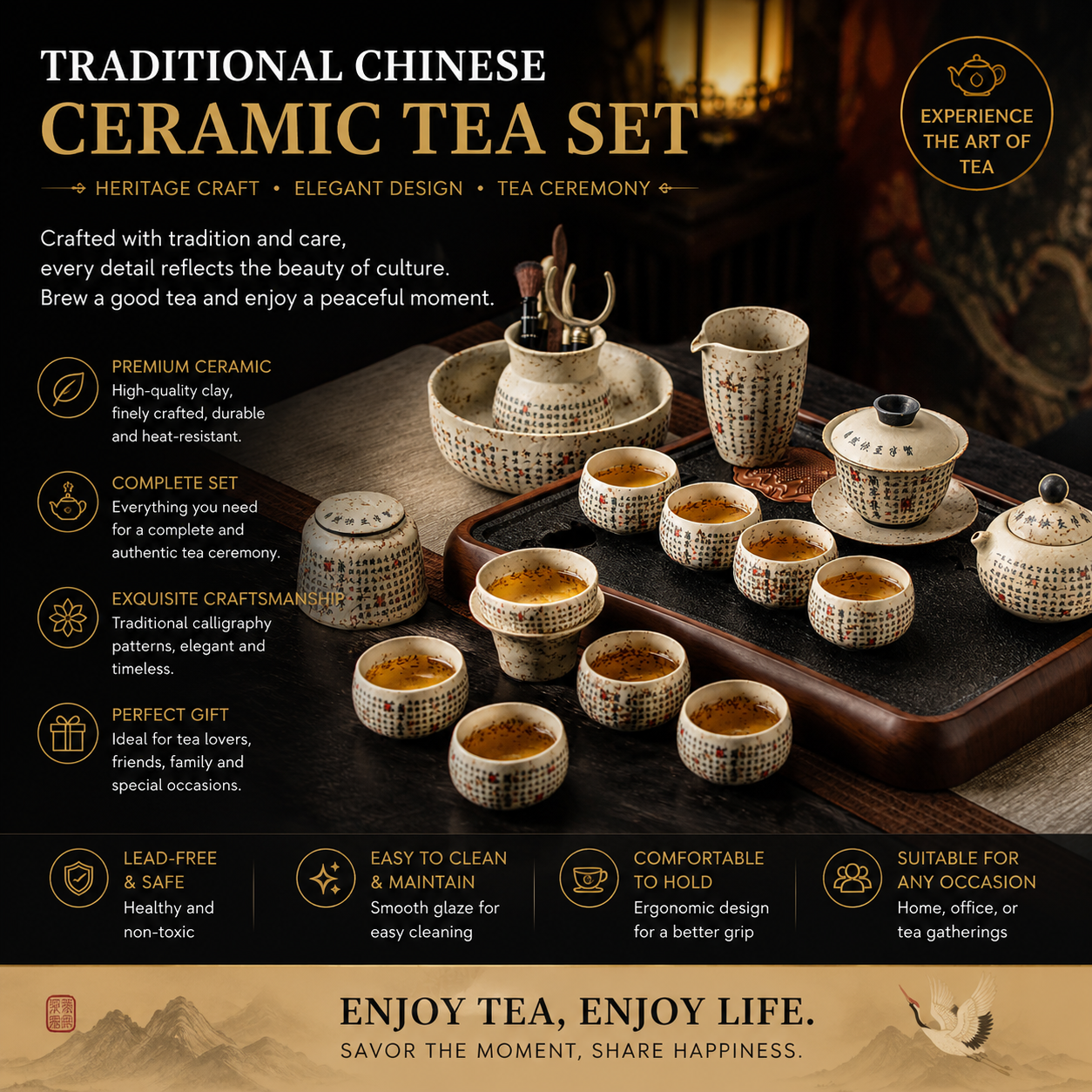 Scholar's Calligraphy Gongfu Tea Set™ Traditional Chinese Tea Ceremony Set with Tea Tray & Accessories