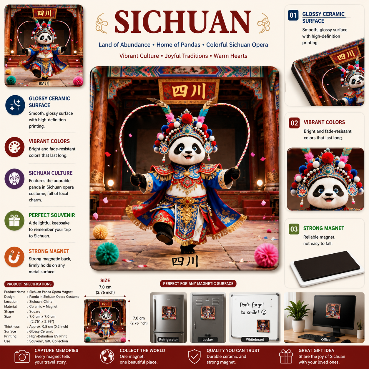 Sichuan Panda Opera Ceramic Fridge Magnet