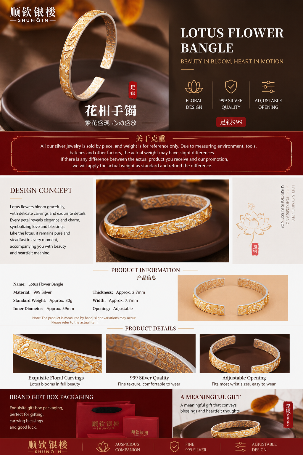Eternal Bloom™ Floral Bangle | Timeless Oriental Luxury Silver Jewelry